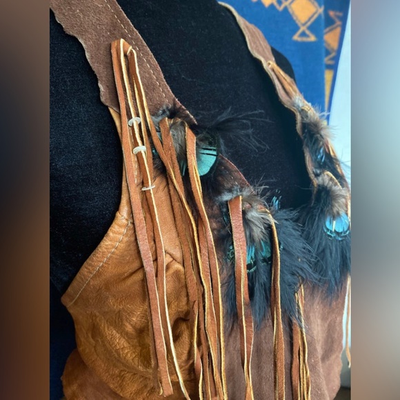 VTG 70’s Deerskin Halter Suede Genuine Leather Feather Handmade Top! - Picture 5 of 11